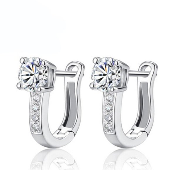 Jewelry - NEW 925 Sterling Silver CZ hoop earrings brand